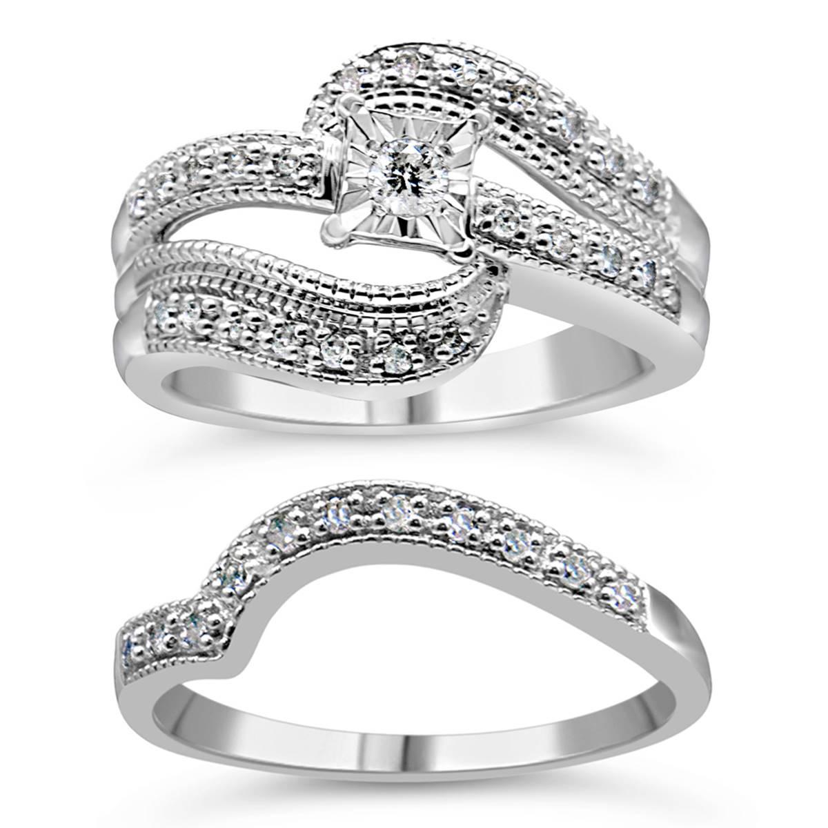 Haus of Brilliance Sterling Silver 1/3ctw. Diamond Bridal Set