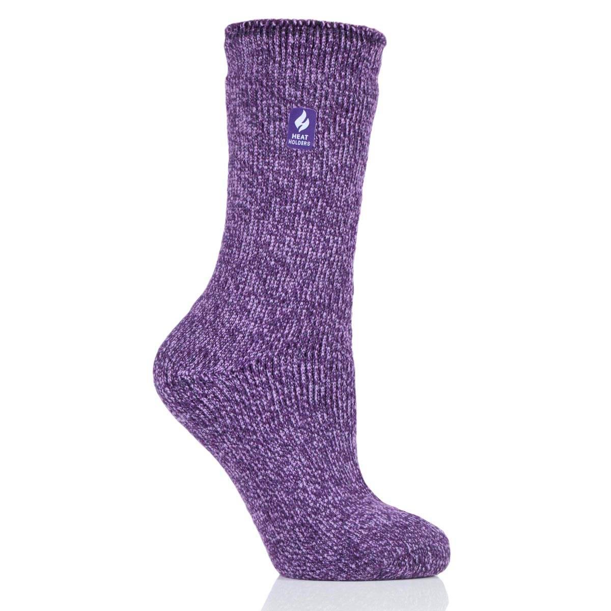 Womens Heat Holders Primrose Twist Crew Socks - Purple