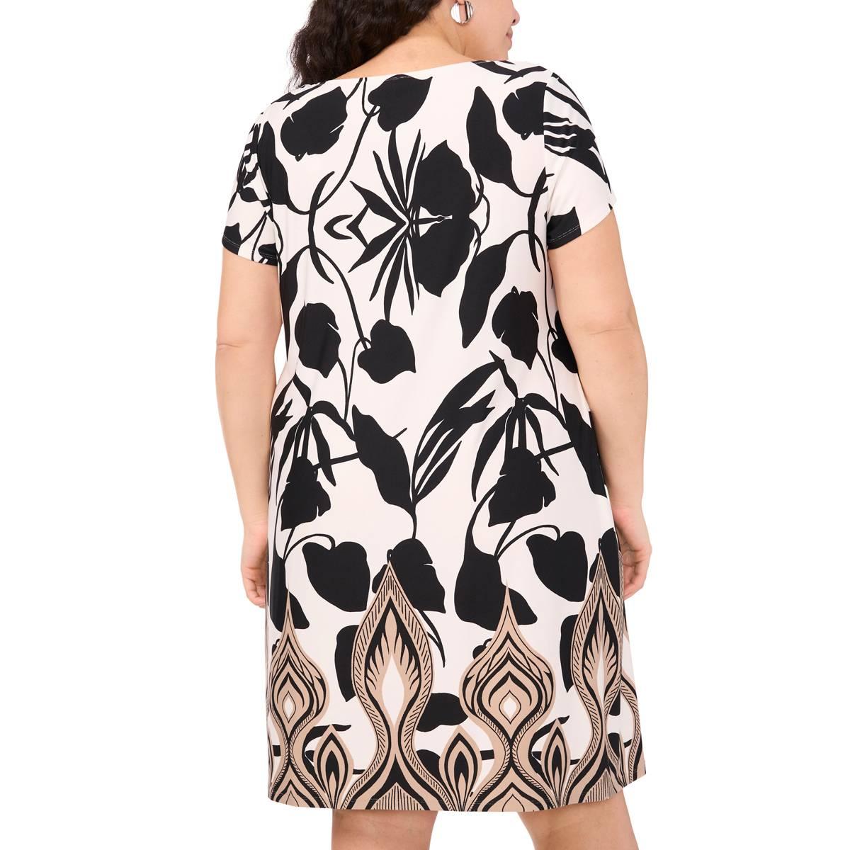 Petite MSK Short Sleeve Geometric Leaf Shift Dress