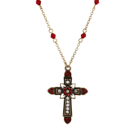 Symbols of Faith Center Flower Crystal Cross Bead Chain Necklace