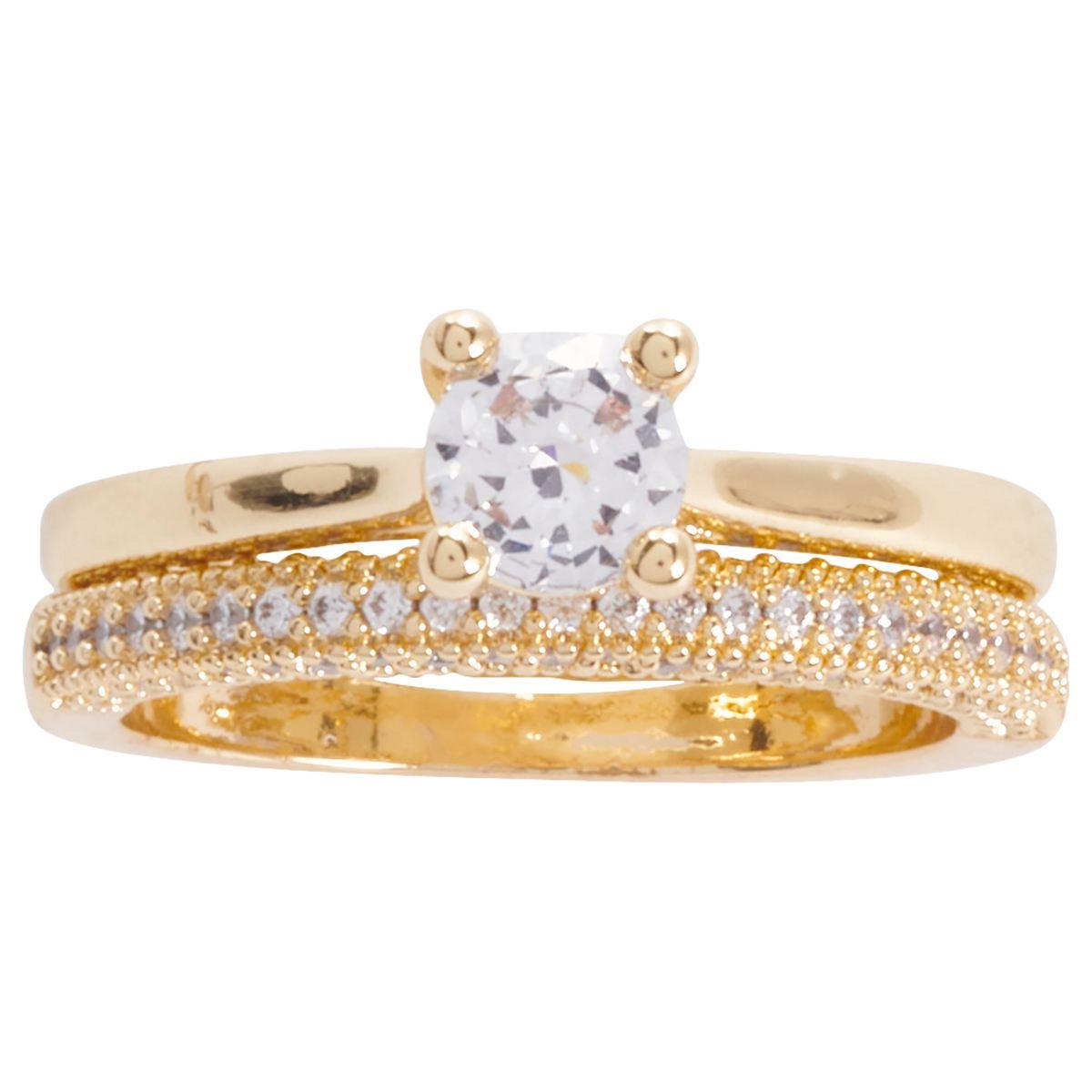 Ashley Cooper™ Gold-Tone CZ Round Stone Pave Bridal Set