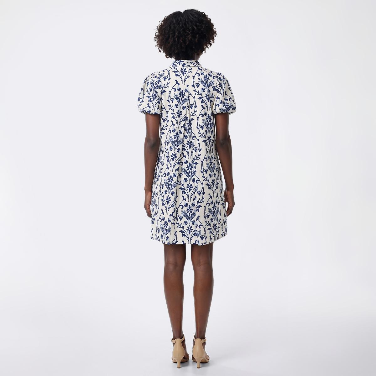 Petite MSK Short Sleeve Puff Sleeve Damask Shift Dress