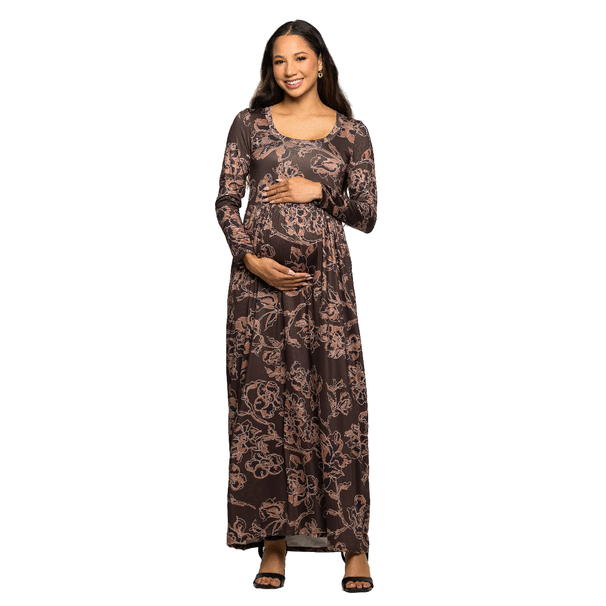 Womens 24/7 Comfort Apparel Floral Maternity Maxi Dress