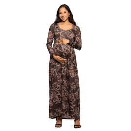 Womens 24/7 Comfort Apparel Floral Maternity Maxi Dress