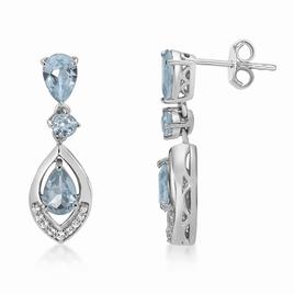 Gemminded Pear & Round Aquamarine & White Topaz Earrings