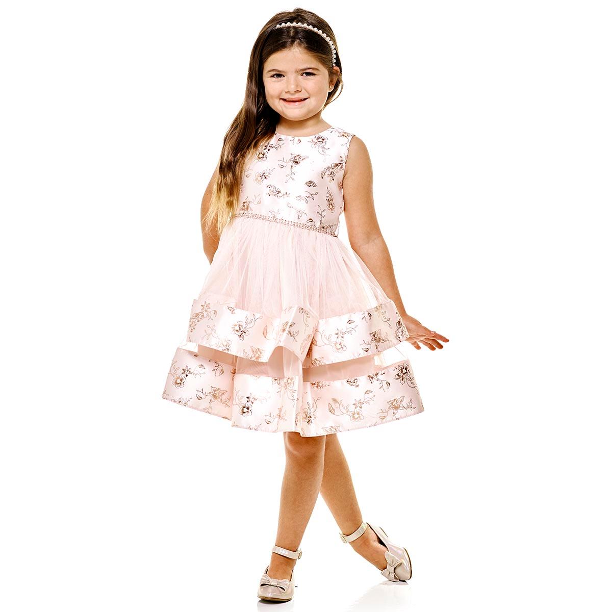 Girls (4-6x) Bonnie Jean Floral Foiled Bodice Double Skirt Dress