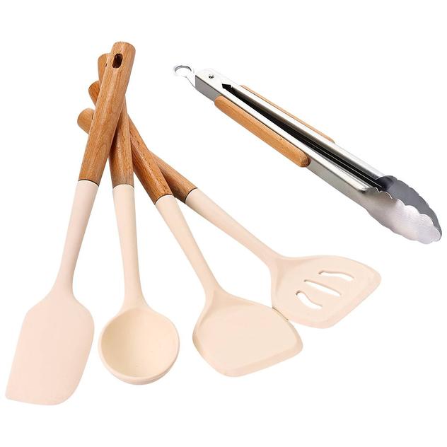 Gourmet Kitchen 5pc. Beachwood/Silicone Utensil Set