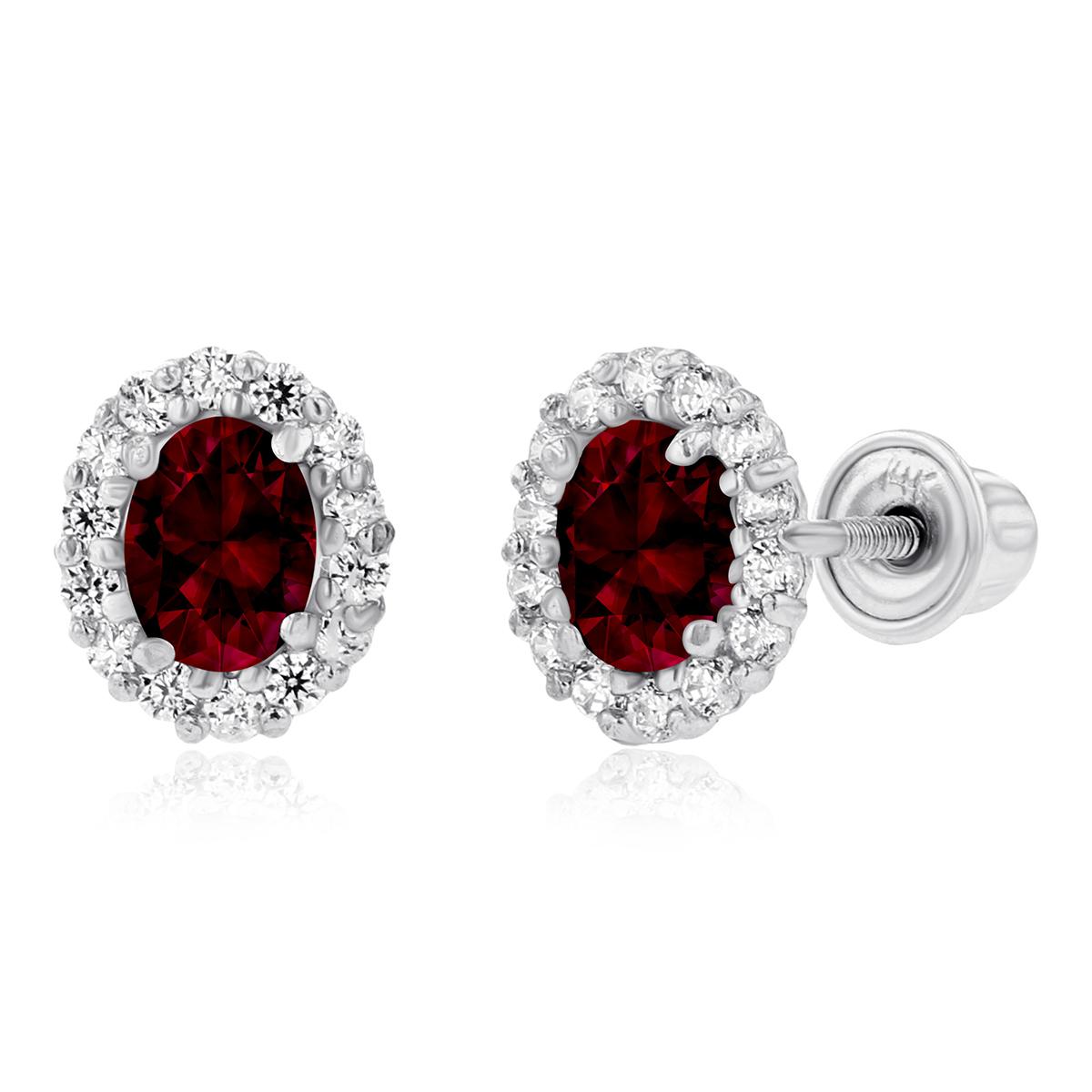 Gemstone Classics(tm) 14kt. White Gold Garnet Oval Earrings