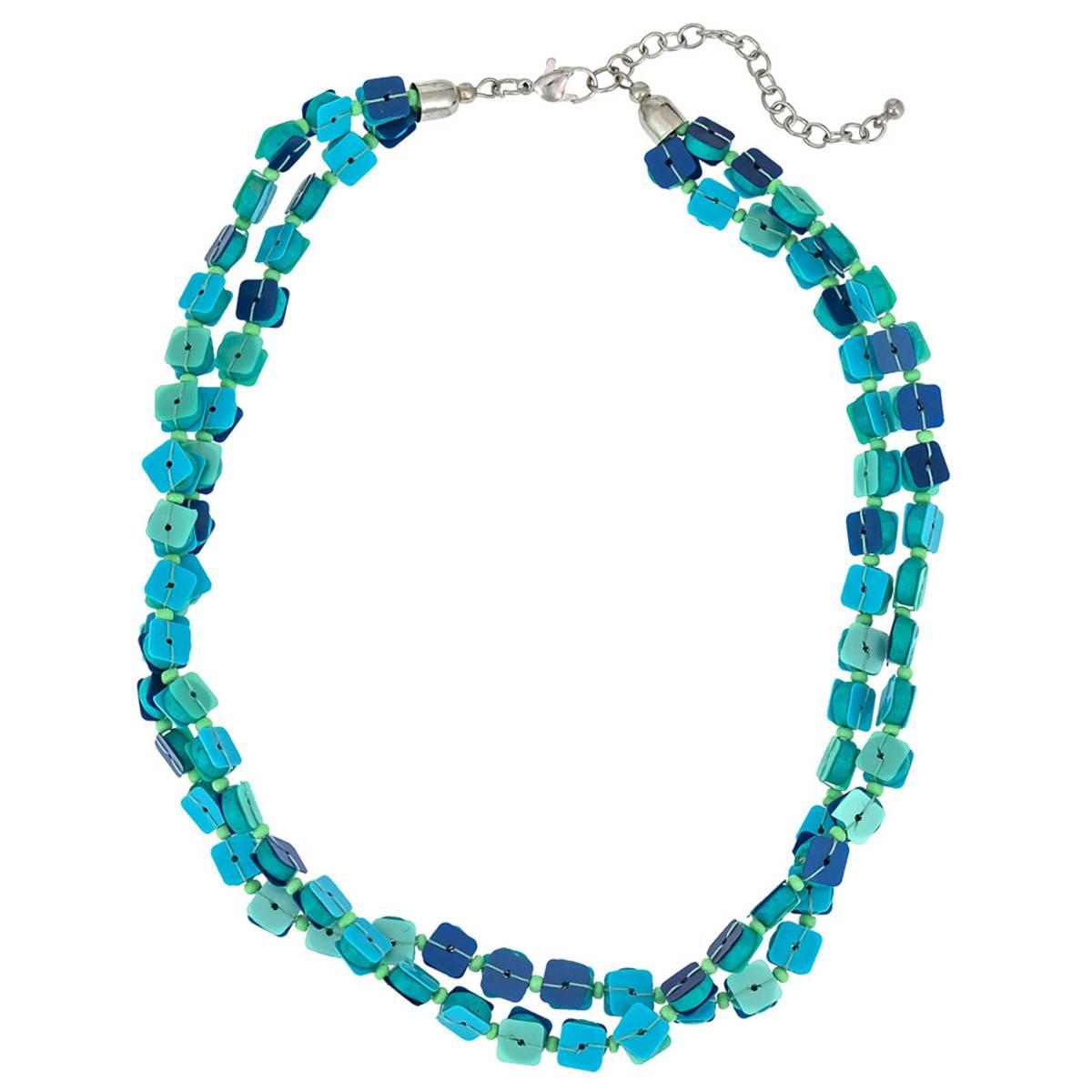Ashley Cooper(tm) Turquoise Multi Shell/Sequin 2 Row Short Necklace