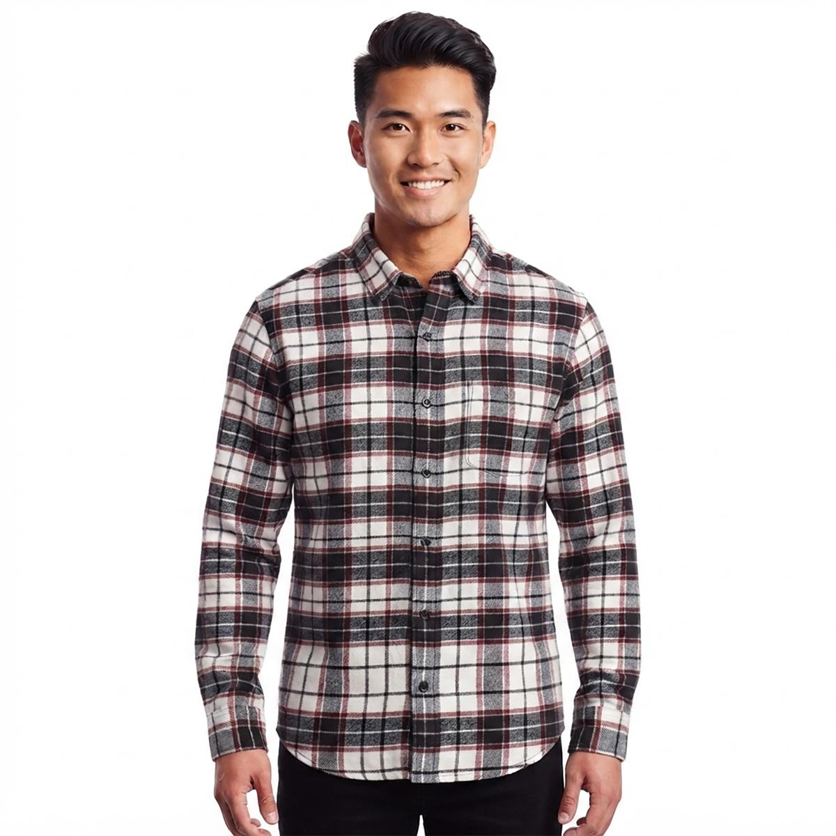 Mens Jackson Hole Long Sleeve Flannel Shirt - Burgundy/Ecru