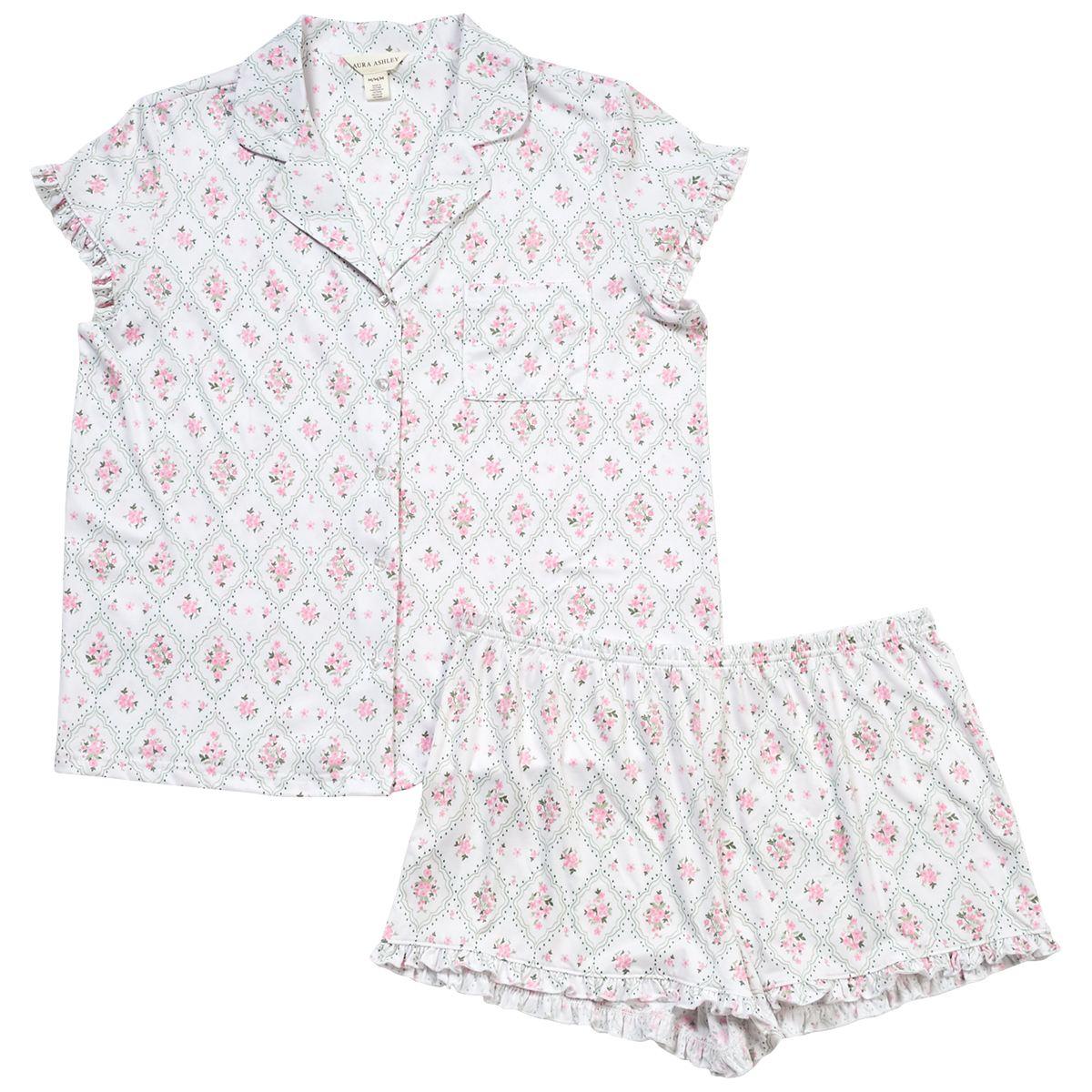 Womens Laura Ashley® Short Sleeve Notch Collar Pajama Set