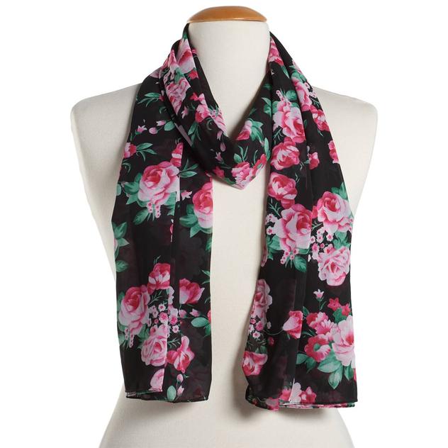 Womens Renshun Beautiful Floral Pearl Silk Oblong Scarf