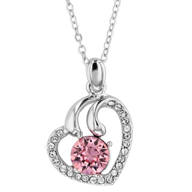 Crystal Colors Silver Plated Swirl Heart Rose Pendant