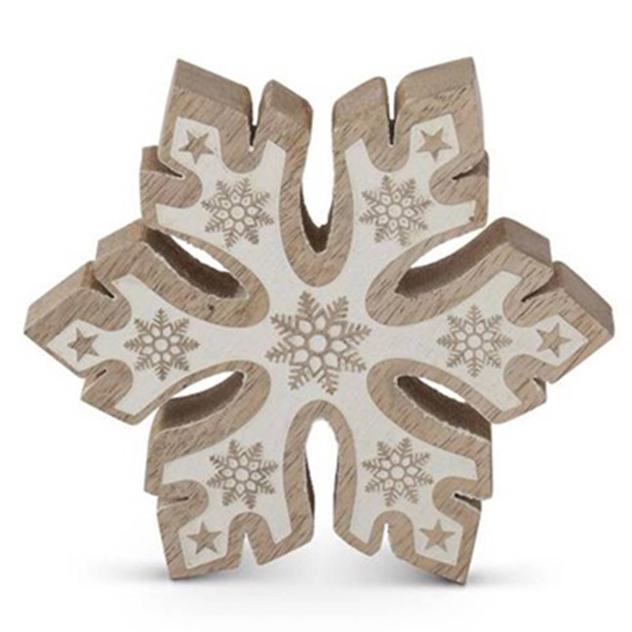 K&K Interiors 5x5 Mango Wood Snowflake w/ White Embossed Center