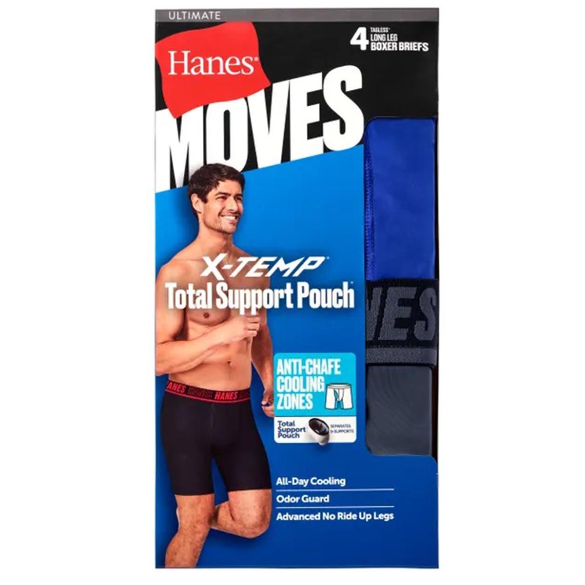 Mens Hanes® Moves 4pk. Long Leg Boxer Briefs - Blue/Black
