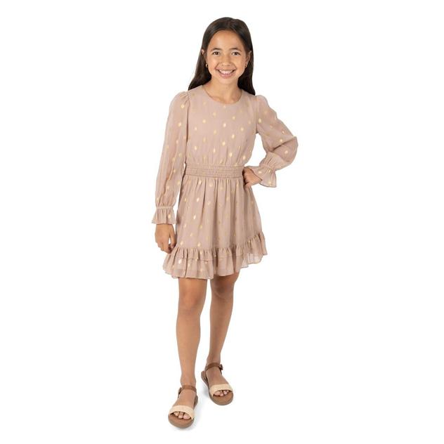 Girls (7-16) Rare Editions Long Sleeve Foil Dot Chiffon Dress