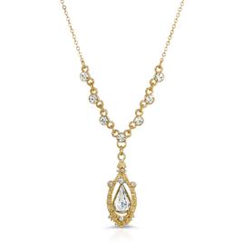 1928 Gold Tone Crystal Suspended Teardrop Necklace