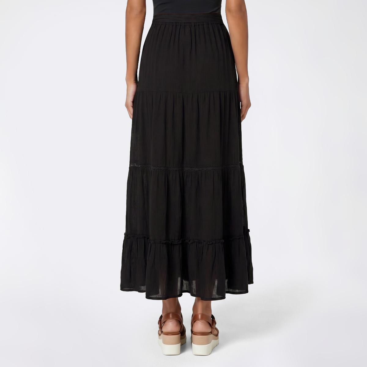 Juniors Love Tree Gauze Tie Waist Tier Crochet Maxi Skirt