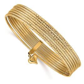 Gold Classics(tm) 14kt. Gold Dangle Heart Set of 7  Textured Bangles