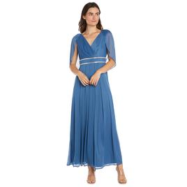 Womens R&M Richards Capelet Rhinestone Waisted Pleated Gown