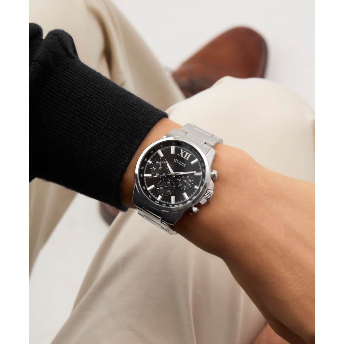 Mens Guess Silver-Tone Chrono Look Dial Watch - GW0900G1