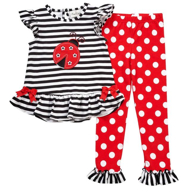 Girls (4-6x) Rare Editions 2pc. Ladybug Stripe Top & Dot Leggings