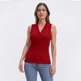 Petite Architect® Ribbed Button Front Henley Tank Top