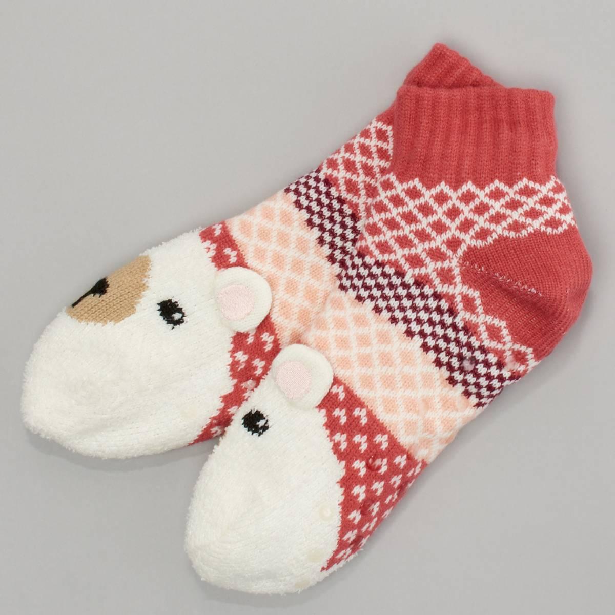 Womens Fuzzy Babba Short Cozy Warmer Ribbed Bear Slipper Socks