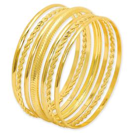 14kt. Gold Plated 7pc. Multi-Textured Bangle Bracelet Set