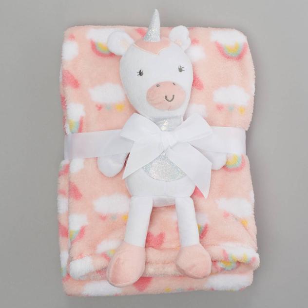 Baby Gear® Rainbow & Hearts Blanket with Unicorn Doll