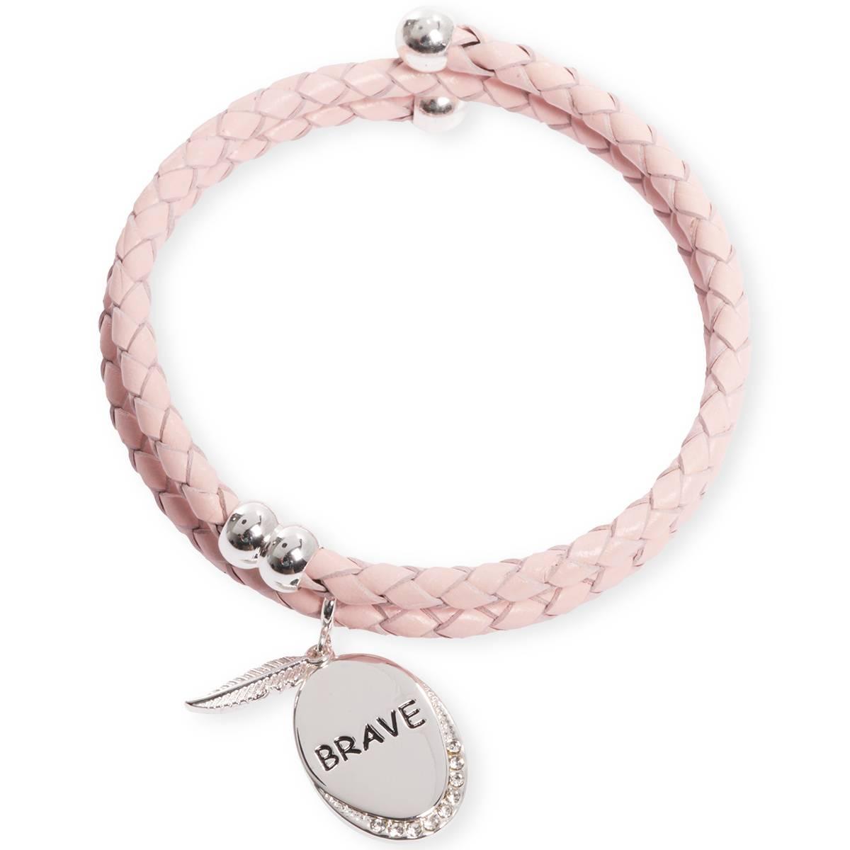 Beautiful Blessings Pink Leather Coil Bracelet with Brave Charm