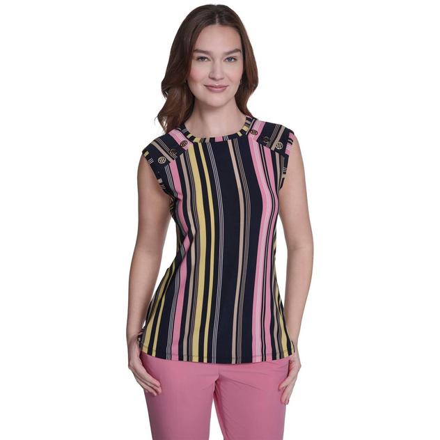 Womens Tommy Hilfiger Cap Sleeve Shoulder Button Stripe Blouse