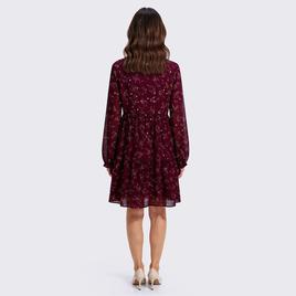 Womens Perceptions Long Sleeve Floral Chiffon Babydoll Dress