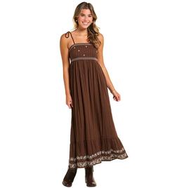 Juniors No Comment Embroidered Tie Strap Maxi Dress