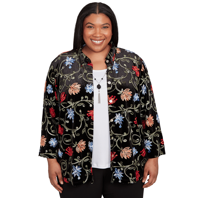 Plus Size Alfred Dunner Jet Setter Velvet Two In One Blouse