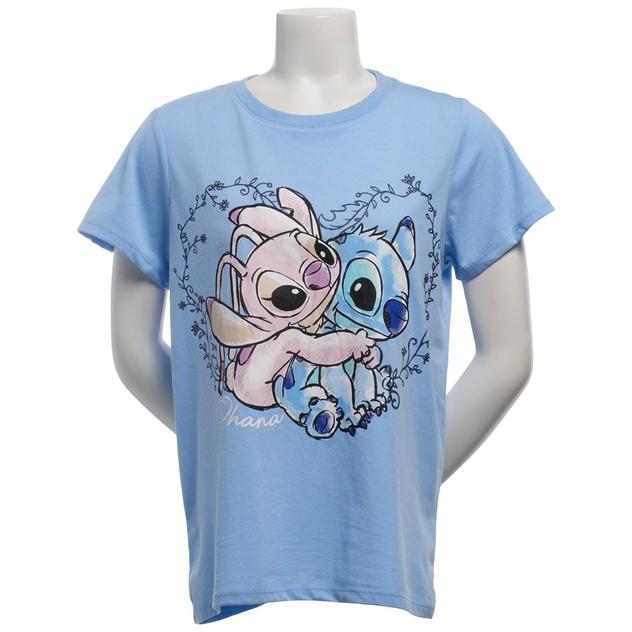 Juniors Freeze Watercolor Stitch & Angel in a Heart Graphic Tee