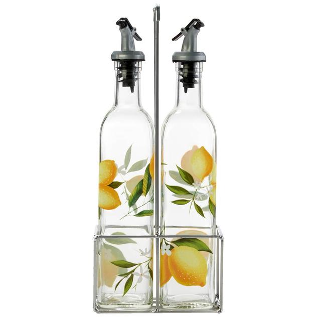 Circle Glass 17.5oz. Oil & Vinegar Bottles w/ Metal Caddy