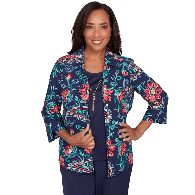 Womens Alfred Dunner Saratoga Springs Floral Two In One Blouse