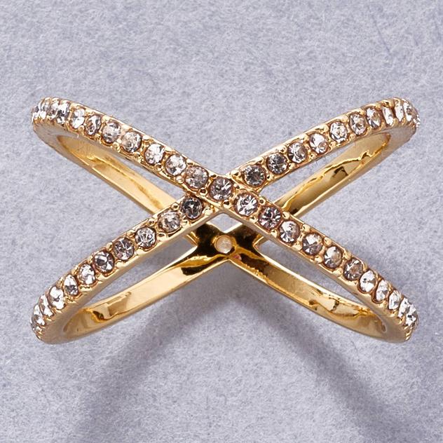 Ashley Cooper™ Gold-Tone X Statement Ring with Clear Pave Stones