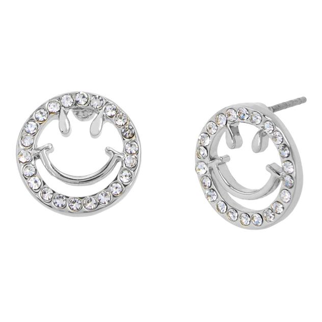 Steve Madden Silver-Tone Smiley Stone Stud Earrings