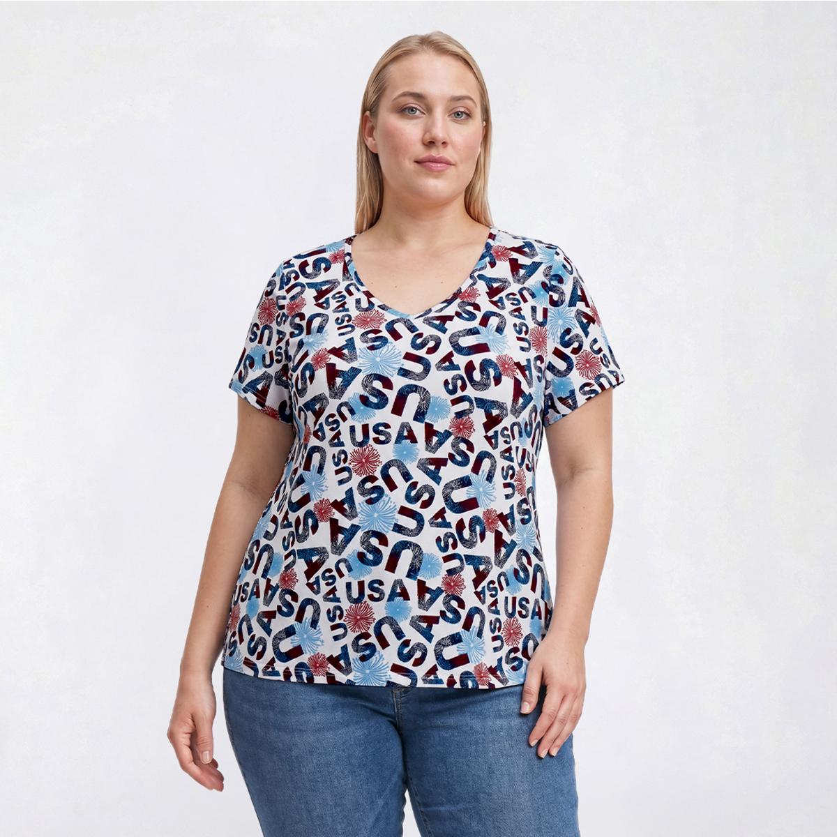 Plus Size Runway Ready Americana USA Short Sleeve V-Neck Tee