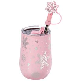Gourmet Home Glitter Snowflake Wine Tumbler with Straw - Pink