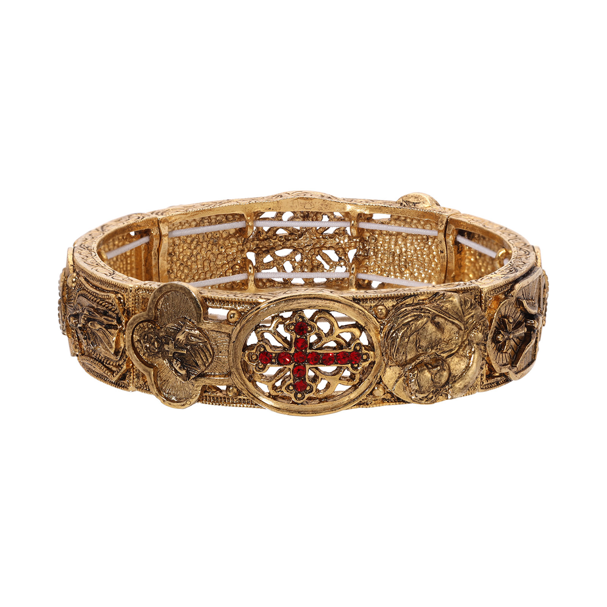 Symbols of Faith Gold Tone Red Cross Stretch Bracelet
