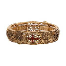 Symbols of Faith Gold Tone Red Cross Stretch Bracelet