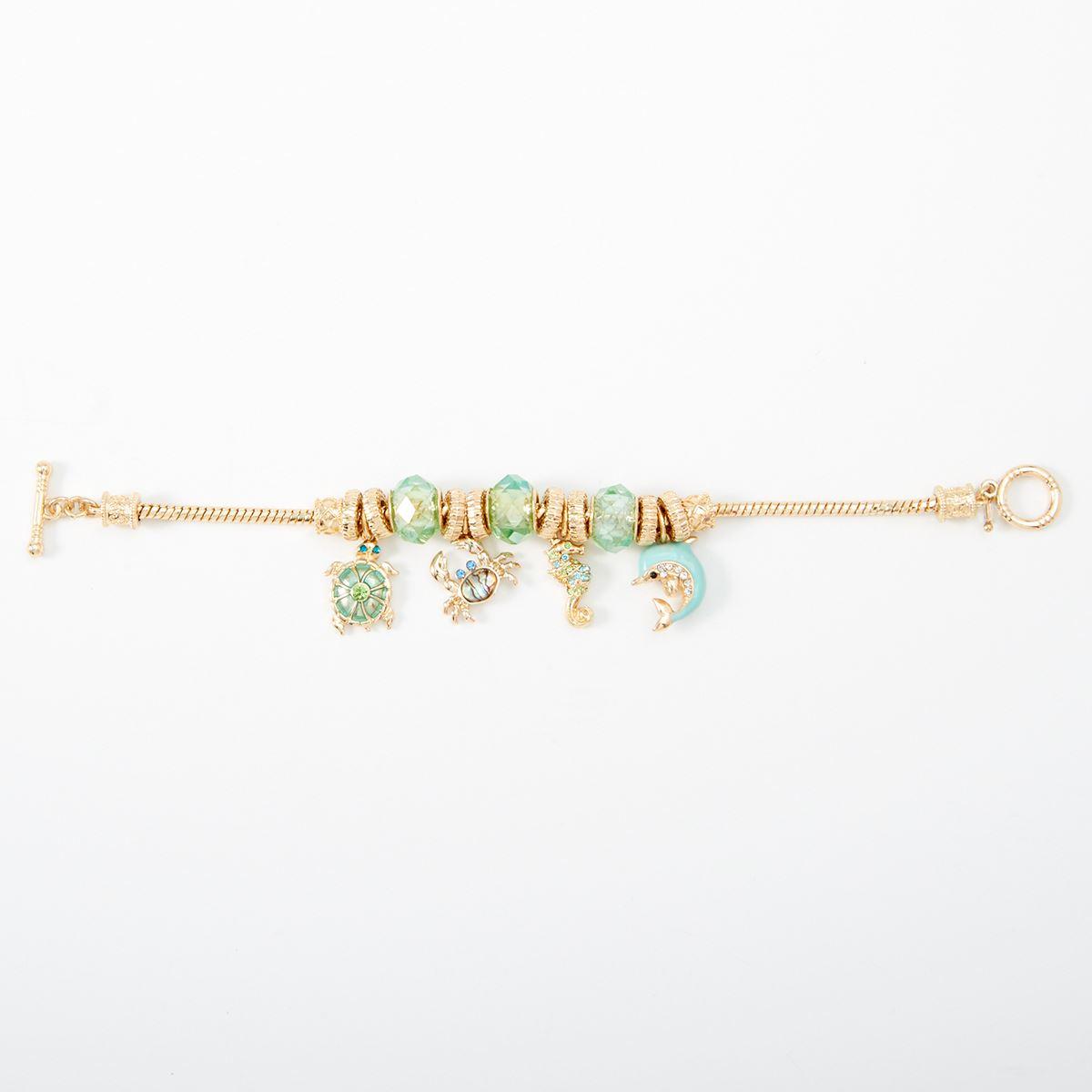 Napier Gold-Tone & Green Sealie Charm Bracelet