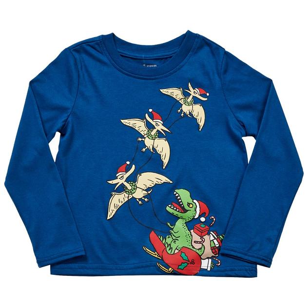 Boys (4-7) Tales & Stories Santa Hat Dinosaur Long Sleeve Tee