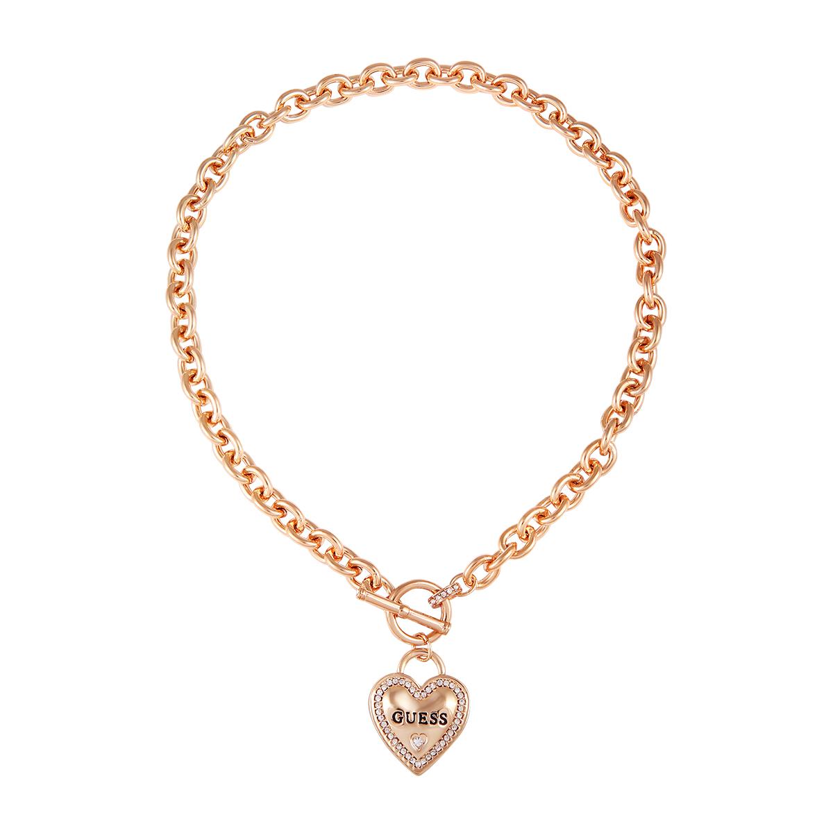 Guess White 17in. Gold IG Crystal Heart Pendant Necklace
