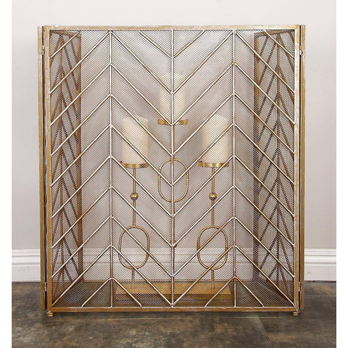 9th & Pike® Contemporary Brass Metal Fireplace Screen