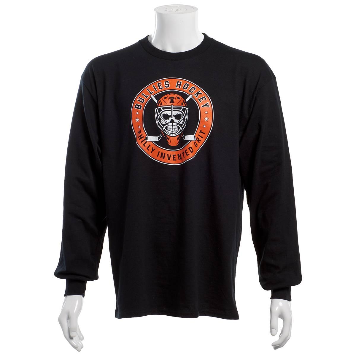 Mens Tailgate Philadelphia Hockey Goalie Skull Long Sleeve Tee
