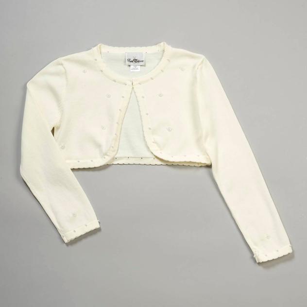 Girls (7-16) Rare Editions Scalloped Cardigan w/ Pearls & Beads